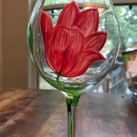 Handpainted Floral Wine Glasses - Picture 3 of 6